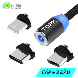 Cáp Sạc Từ Hít Nam Châm 2.4A Xoay 360 Độ Micro USB/ Type C/ Lightning - Cáp sạc nam châm đèn báo LED