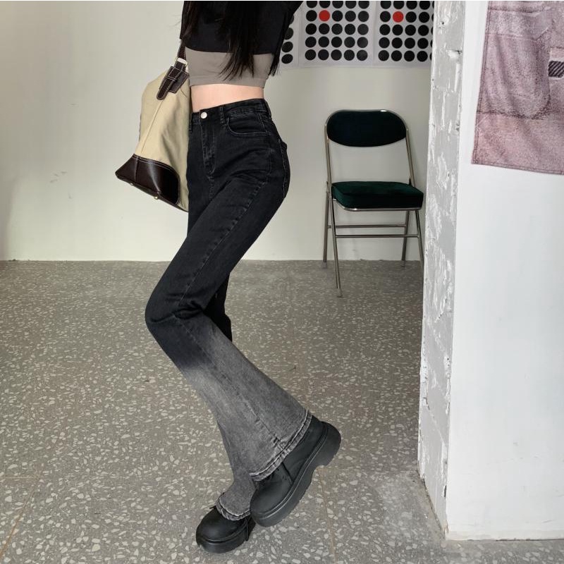 Quần Jeans Nữ Lưng Cao Ống Loe Màu Gradient Thời Trang