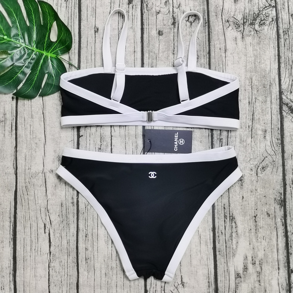 Áo Tắm BKINIS TOP Gân Co Giãn Jersey Đen Trắng