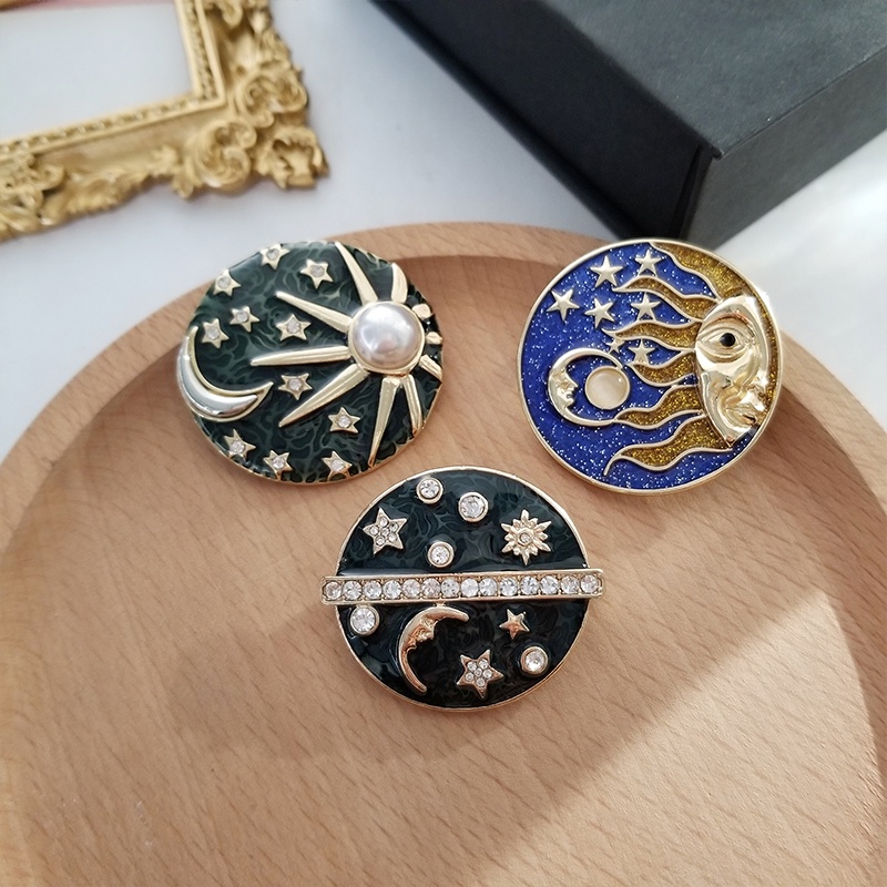 Retro Forest Pearl Sun Enamel Lapel Pins Moon Star Badge Brooches Jewelry for Backpack Girls Women Clothes