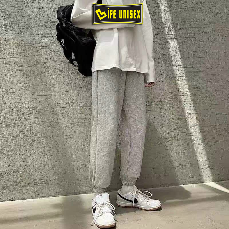 Quần jogger ống rộng nam nữ trơn BASIC quần nỉ DA CÁ ống bom bo chun ulzzang LIFE UNISEX