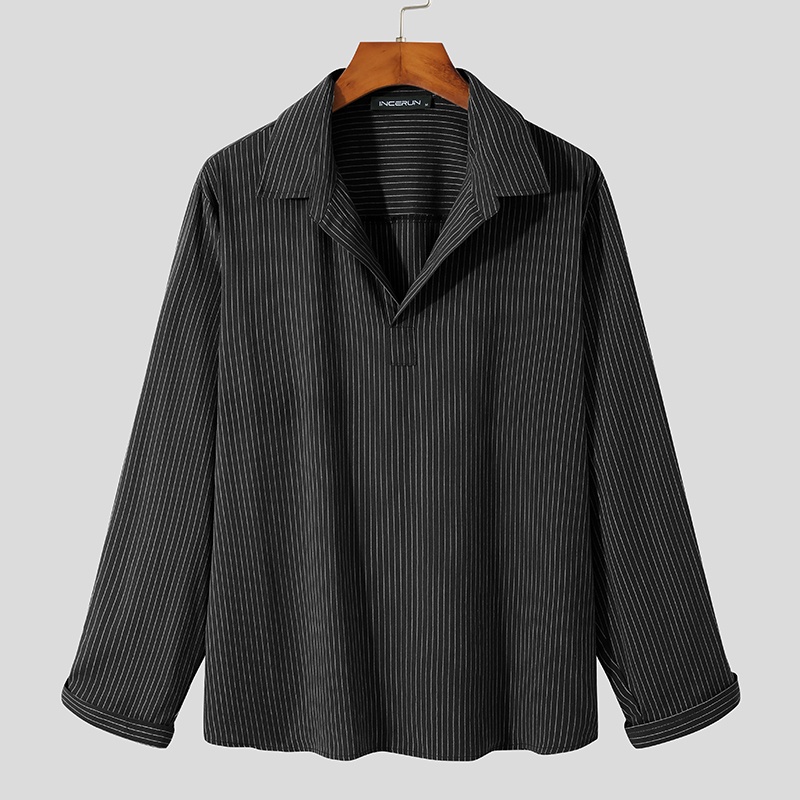 Áo sơ mi tay dài cổ bẻ họa tiết kẻ sọc thời trang cho nam