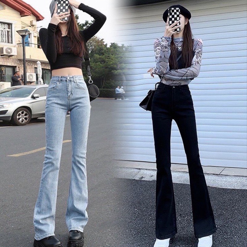 Quần jean ống loe cạp cao co giãn tôn giáng