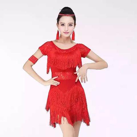 Đầm Khiêu Vũ Latin Phối Tua Rua Thời Trang Dành Cho Nữ 9.14