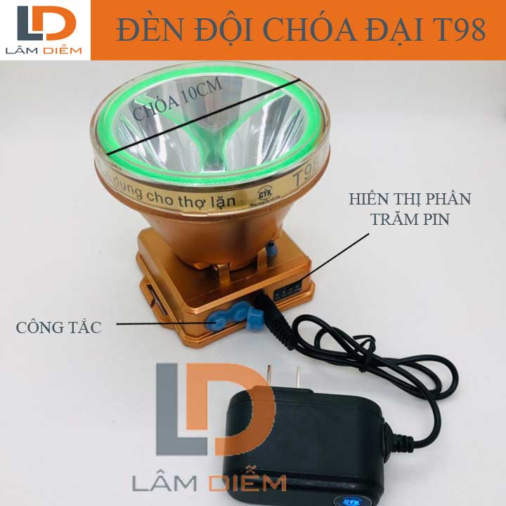 ĐÈN PIN SẠC ĐỘI ĐẦU KÍN NƯỚC SIÊU SÁNG HIỂN THỊ % PIN 3 CHẾ ĐỘ T92-T95-T98