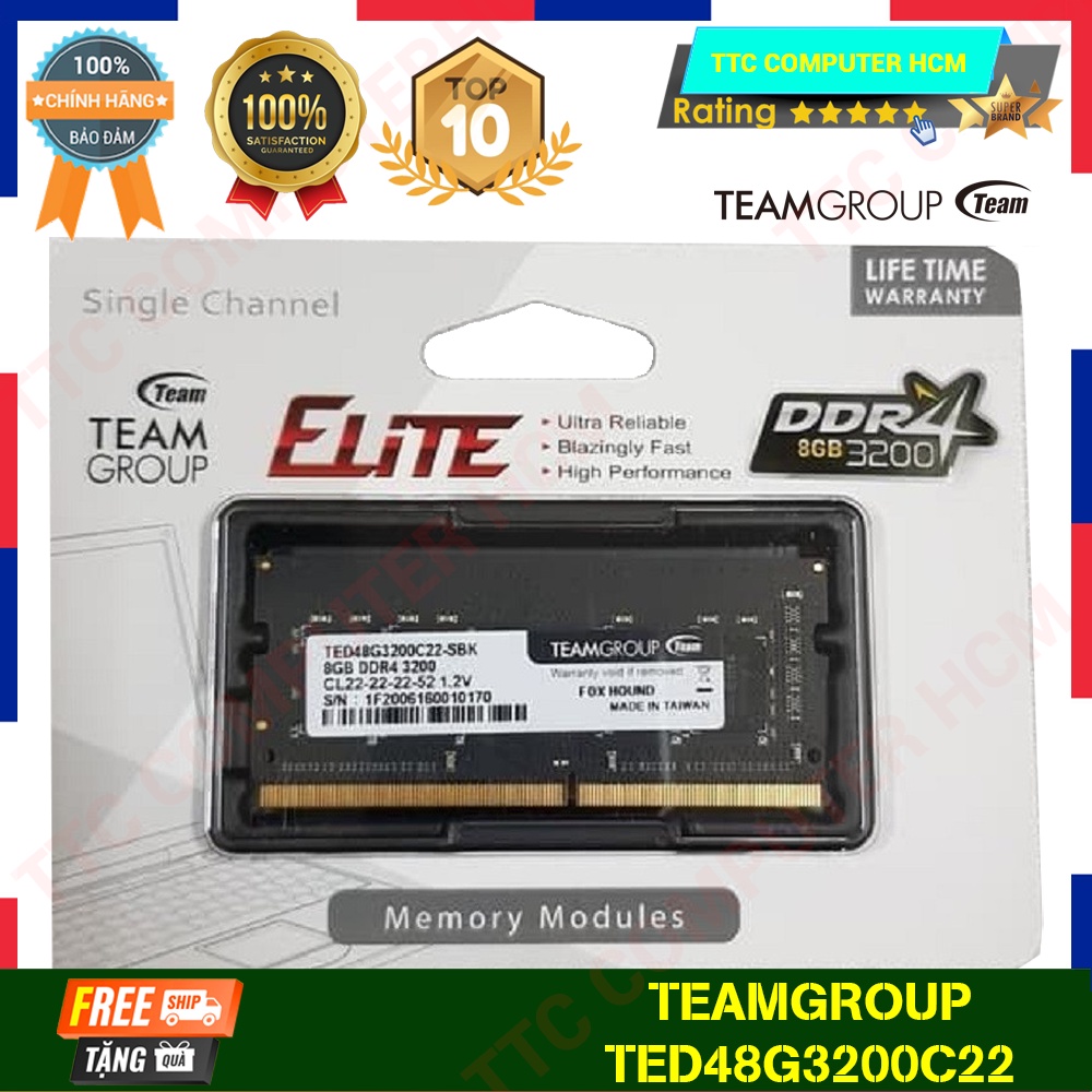 TEAMGROUP ELITE | Ram Laptop Teamgroup Elite 8GB DDR4 3200Mhz TED48G3200C22  - HÀNG CHÍNH HÃNG TTC COMPUTER HCM