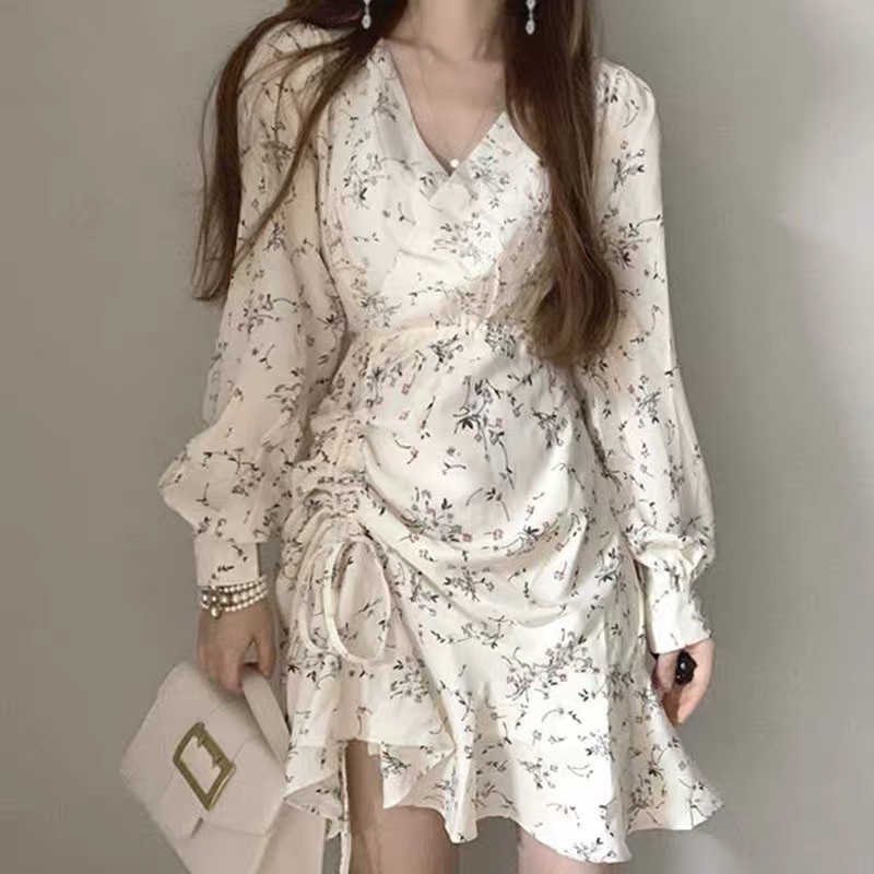 Váy voan tiểu thư Hàn Quốc cổ V, thắt eo