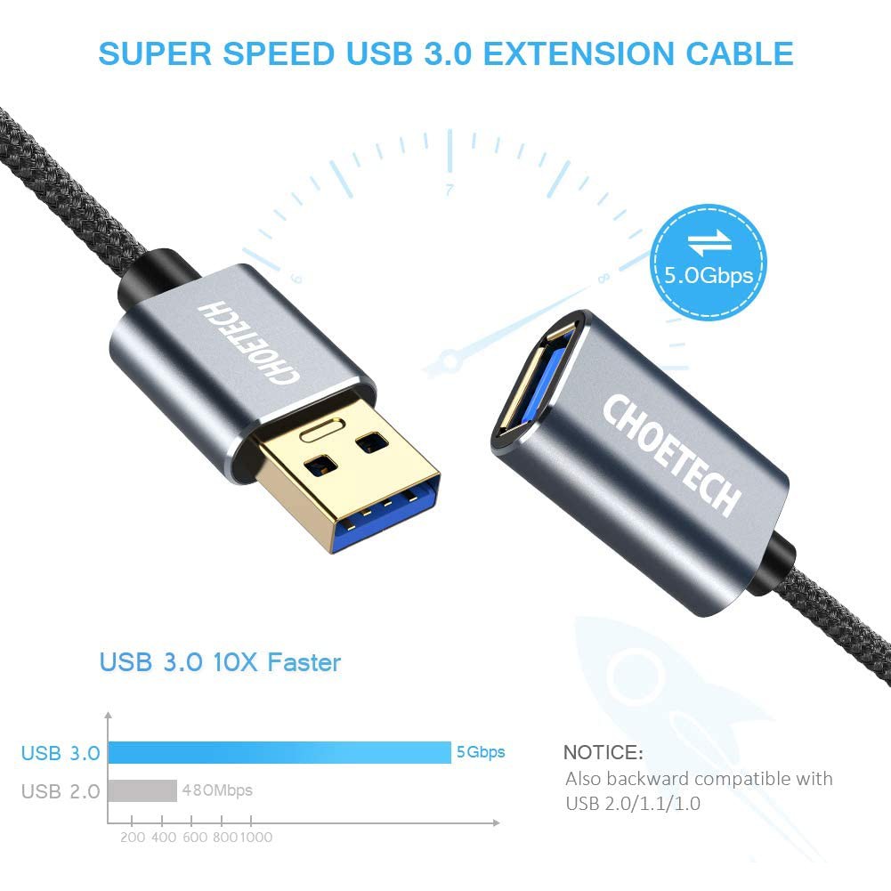 Dây Cáp Nối Dài USB 3.0 Dài 2M CHOETECH XAA001-BK - Hàng Chính Hãng