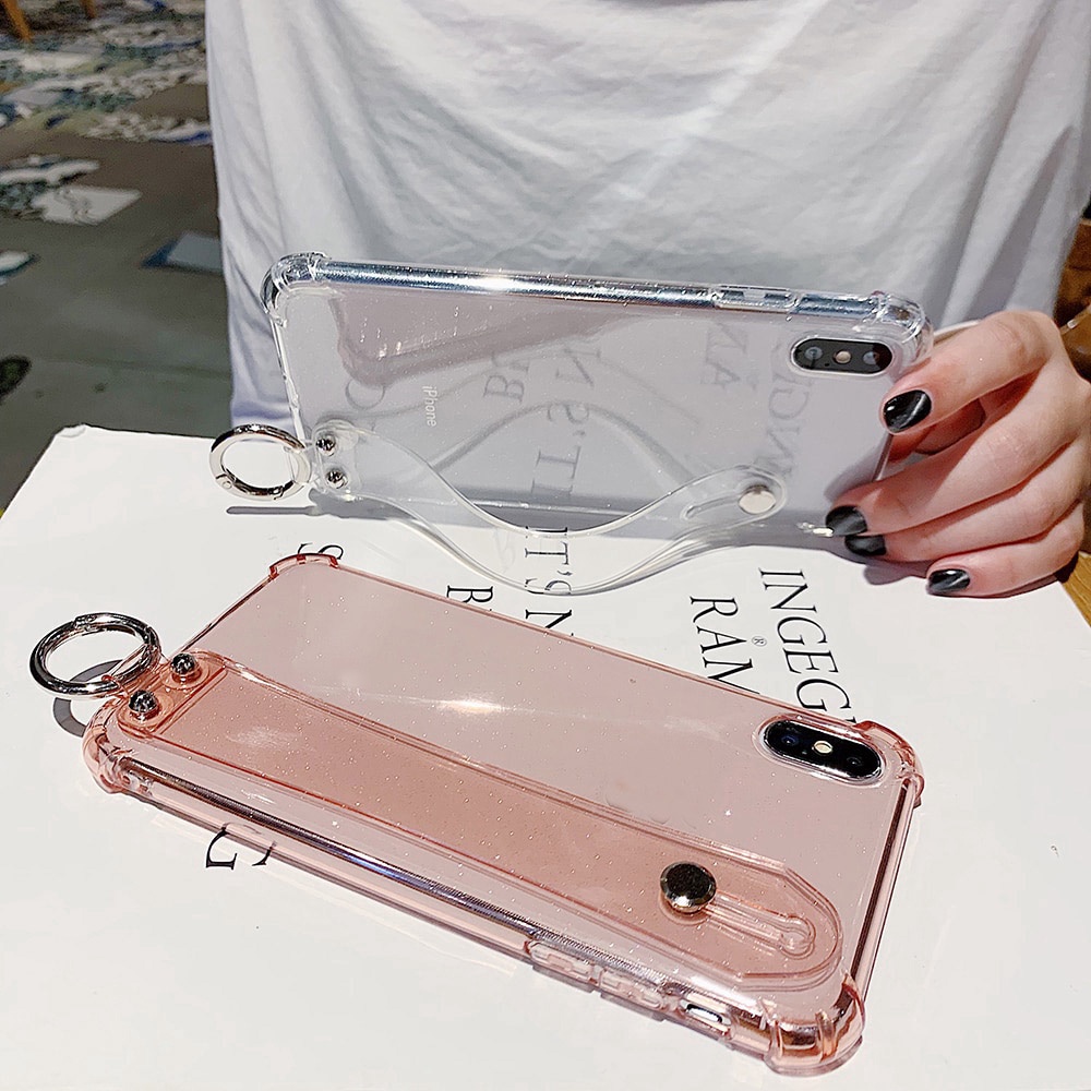 Ốp điện thoại Silicone đính kim tuyến kèm dây đeo cho iPhone 11 12 13 pro MAX X XR XS MAX 8 7 Plus 13 12 mini