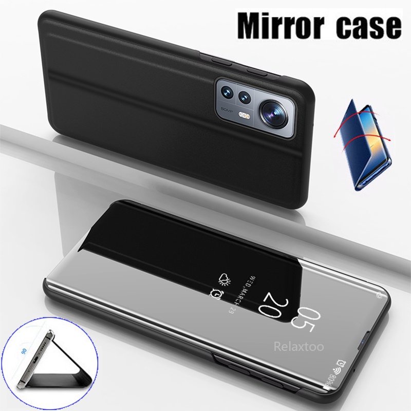 Leather Flip Case For Xiaomi Mi 12 X S Pro lite 12X 12S 12SPro Mi12lite phone case Smart Mirror Flip Auto Wake Sleep Clear View Stand Shockproof Casing Cover For Xiomi 12Lite 5G
