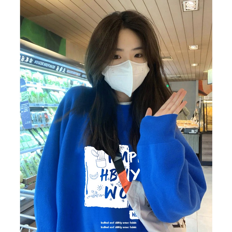 NRVP Áo thun tay dài oversize in họa tiết chữ phong cách Hàn Quốc thời trang cho nam và nữ