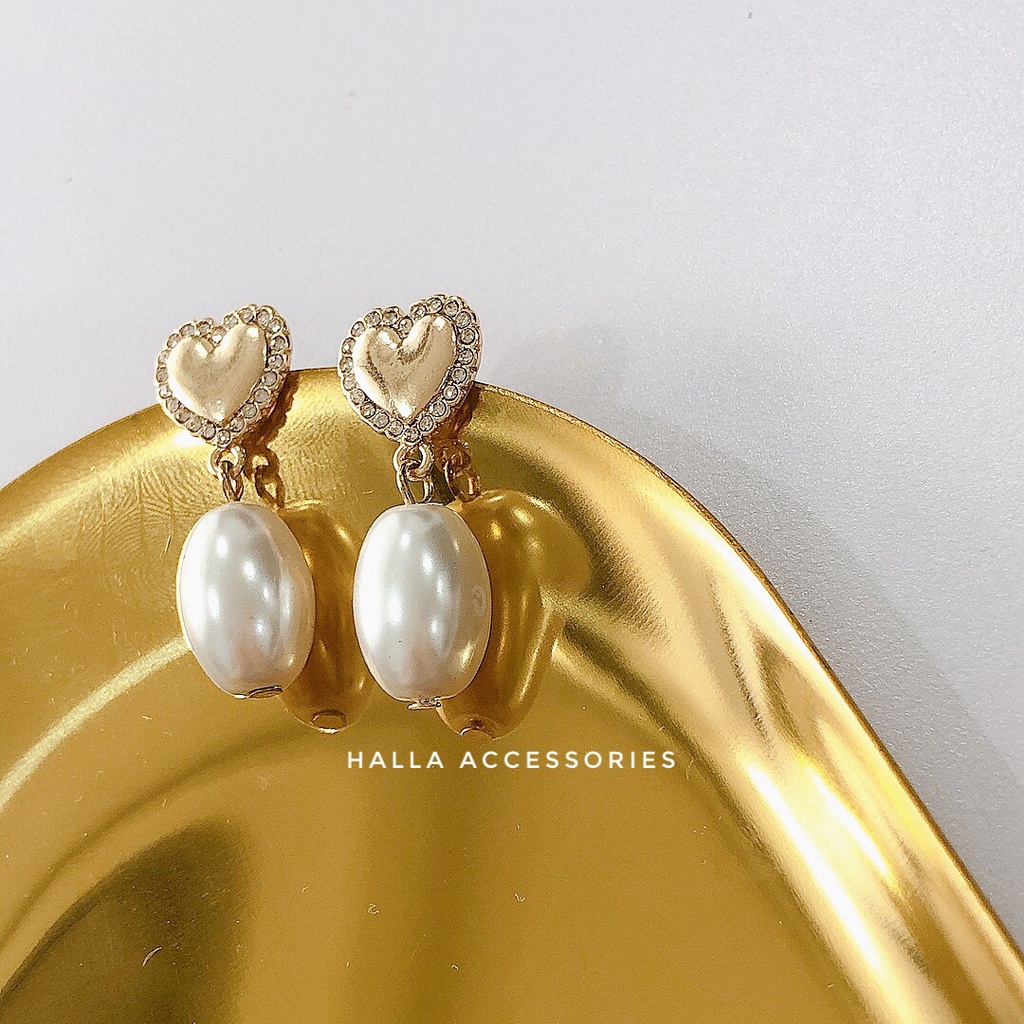 Khuyên tai chuôi Bạc S925 mặt trái tim đính ngọc HALLA BT124