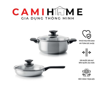 Nồi Chảo Universal Cookware 4L, 24cm Tupperware nắp kính thép không gỉ inox