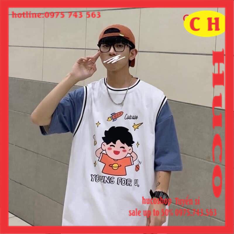 [MÃ HUCOPA011 GIẢM 5000 đơn 299k] áo thun kiểu phối tay hình cậu bé Young chất cotton form rộng nam nữ unisex freesize | BigBuy360 - bigbuy360.vn