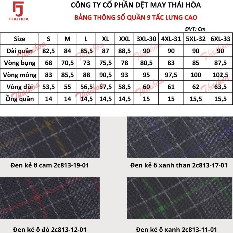 Quần tây công sở nữ Thái Hoà kẻ ô đẹp 2 ly chìm 9 tấc 2c813-11-01