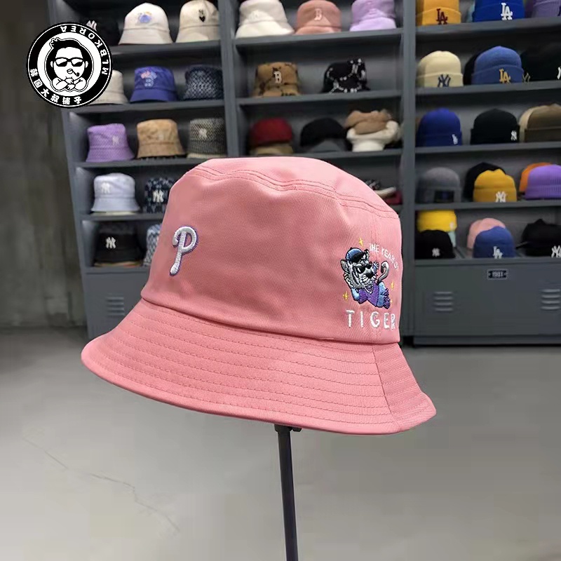 Mũ Bucket Unisex Màu Trơn Thêu Hình Hổ Thời Trang Đi Biển Mùa Hè
