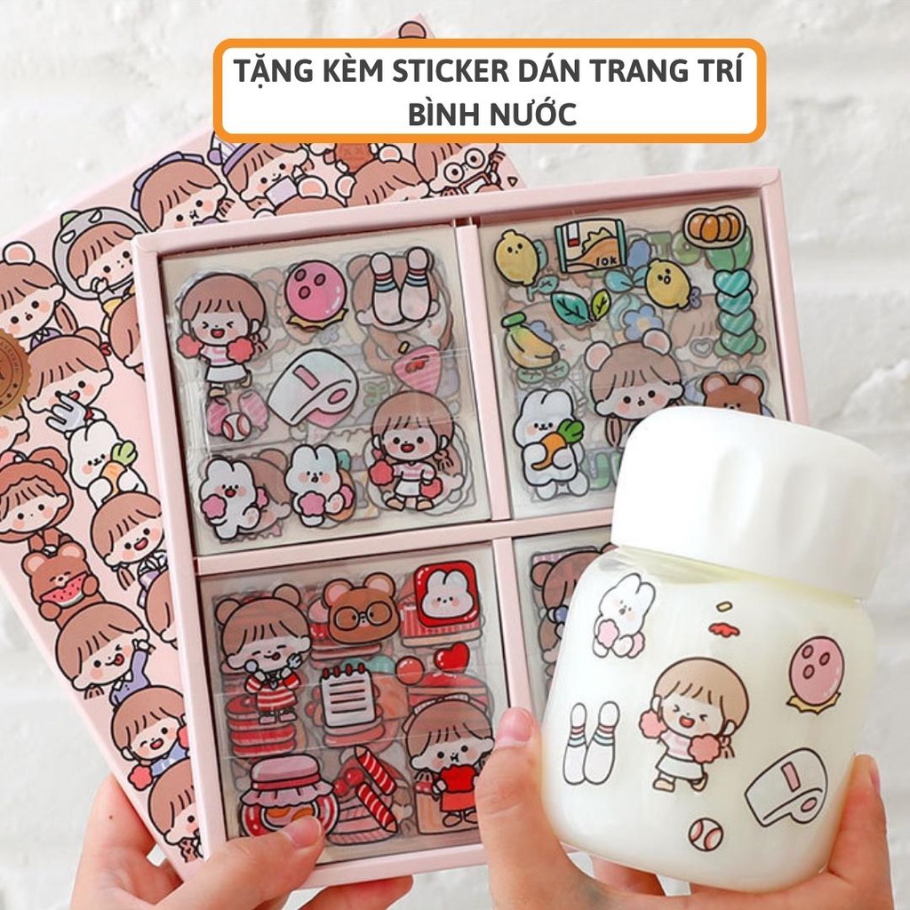 Bình nước thủy tinh SUNNY 500ml Fullbox kèm ống hút, tặng kèm Sticker dán bảo hành rơi vỡ BN17
