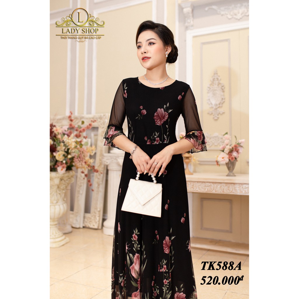 Váy đầm trung niên Ladyshop thun cao cấp maxi ren TK588