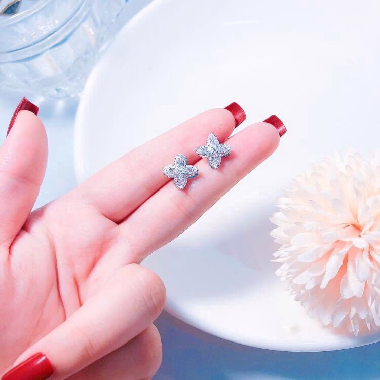 Khuyên Tai Bạc Nữ CaoBac Silver Hai Sao Bốn Cánh Tinh Tế Nhẹ Nhàng