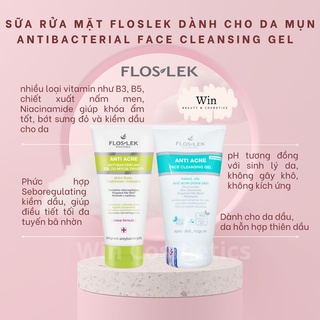 [200ml] Floslek Sữa Rửa Mặt Dạng Gel Cho Da Dầu Mụn Floslek Anti Acne Bacterial Face Cleansing Gel 200ml