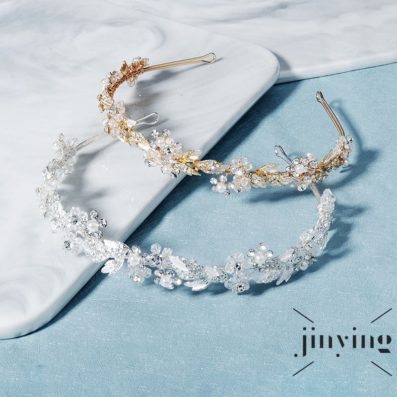 GETNOIVAS Băng đô cài tóc hình chiếc lá đính đá và ngọc trai thanh lịch cho cô dâu