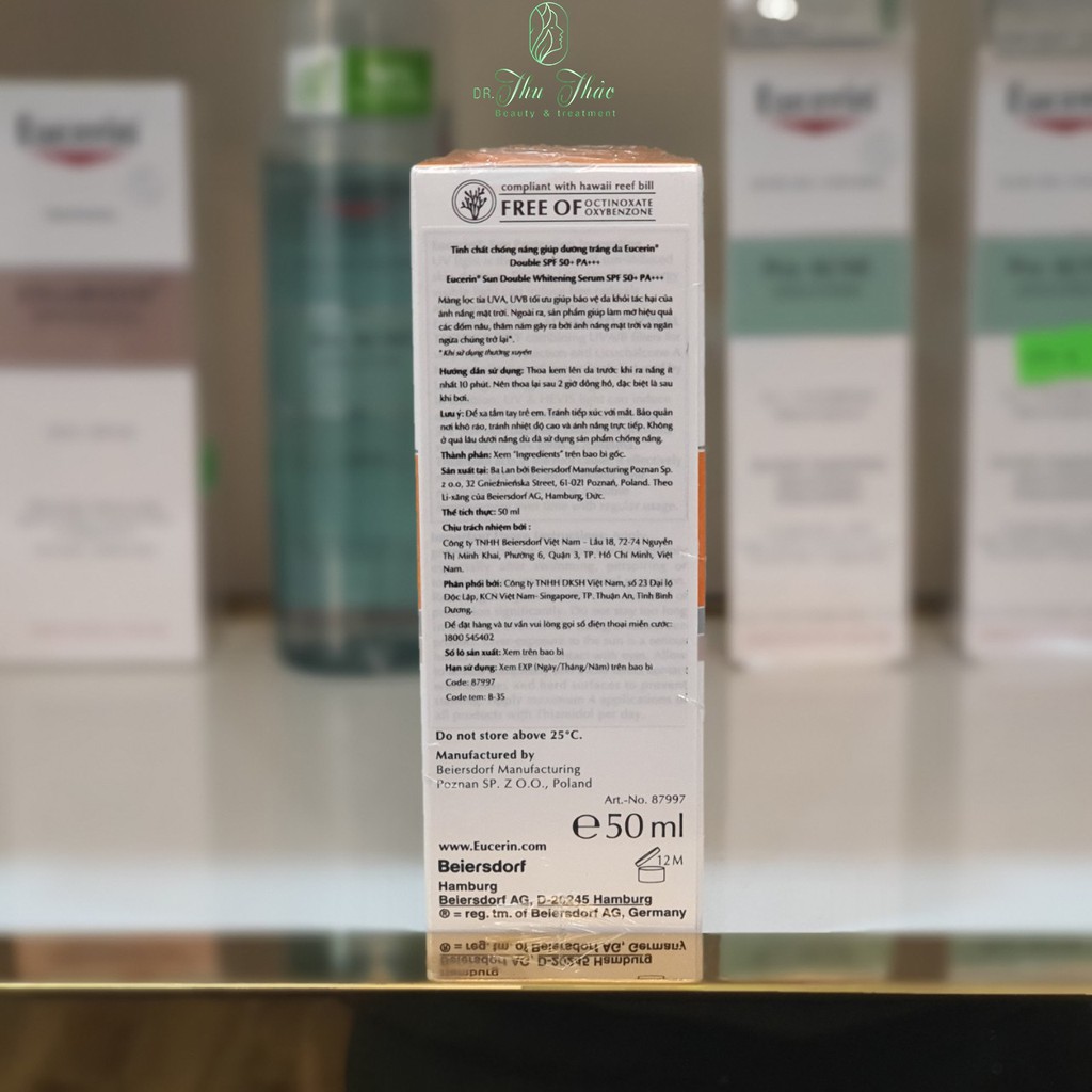 Kem chống nắng Eucerin sun serum double whitening spf50+ 50ml giúp giảm thâm nám và dưỡng trắng da