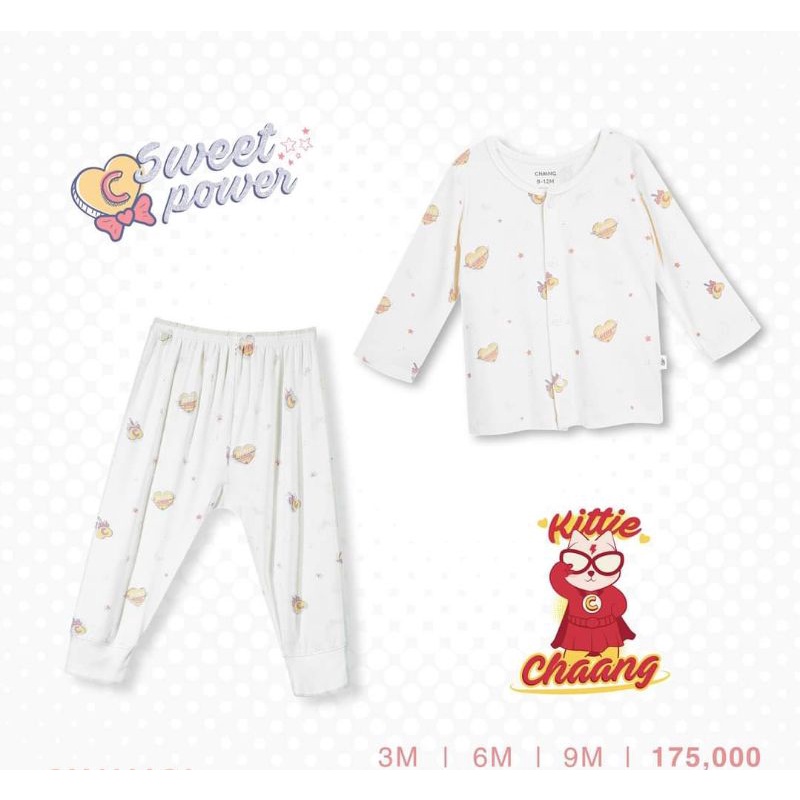 [Chaang 2021] Bộ dài sơ sinh cúc giữa Hero Chaang, quần áo trẻ em.