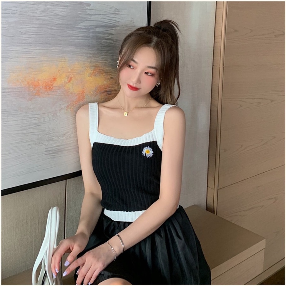 Áo hai dây ZHELIHANGFEI dệt kim tay dài thêu họa tiết phong cách Hàn Quốc thời trang mùa hè dành cho nữ