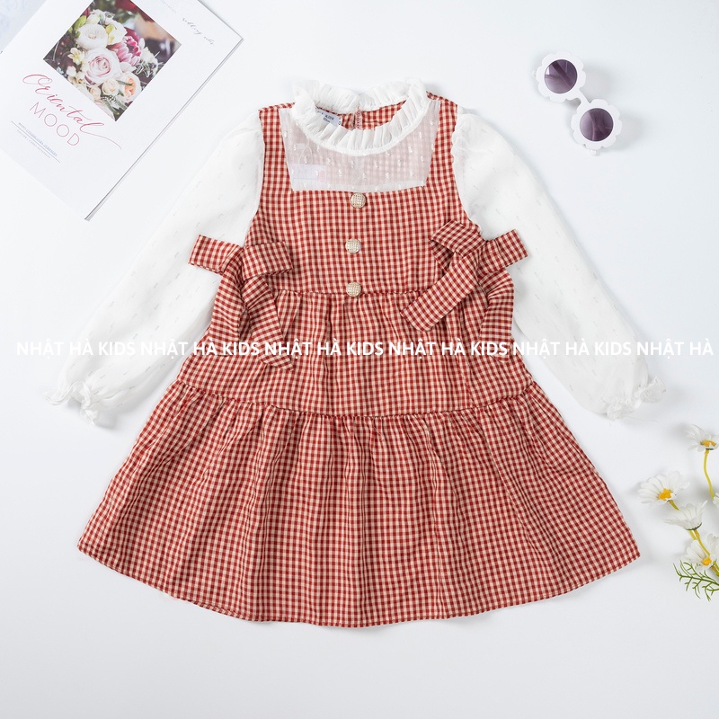 Váy bé gái thu đông NHẬT HÀ Chất đũi mềm mại thiết kế dài tay size đại từ 11-45kg