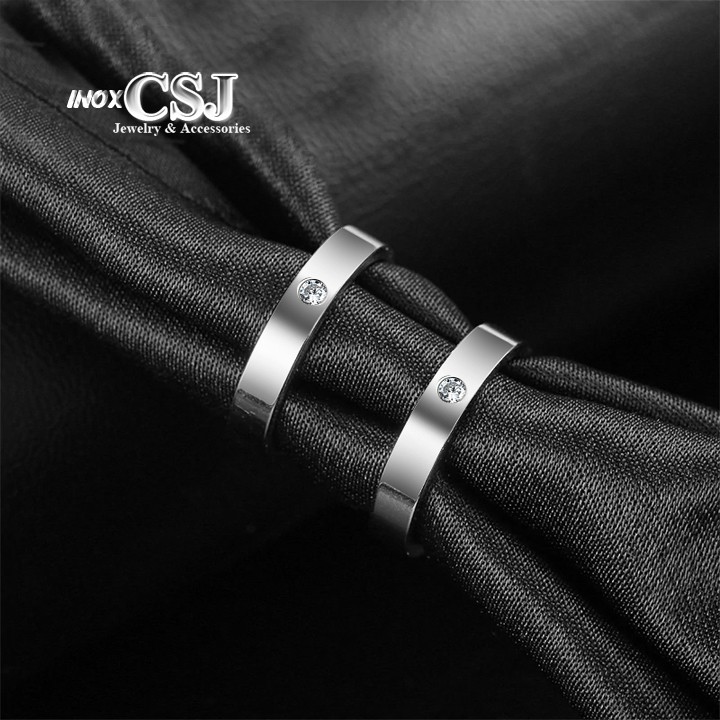 01 nhẫn inox cao cấp đính đá đẹp, không đen - tặng hộp đựng xinh xắn