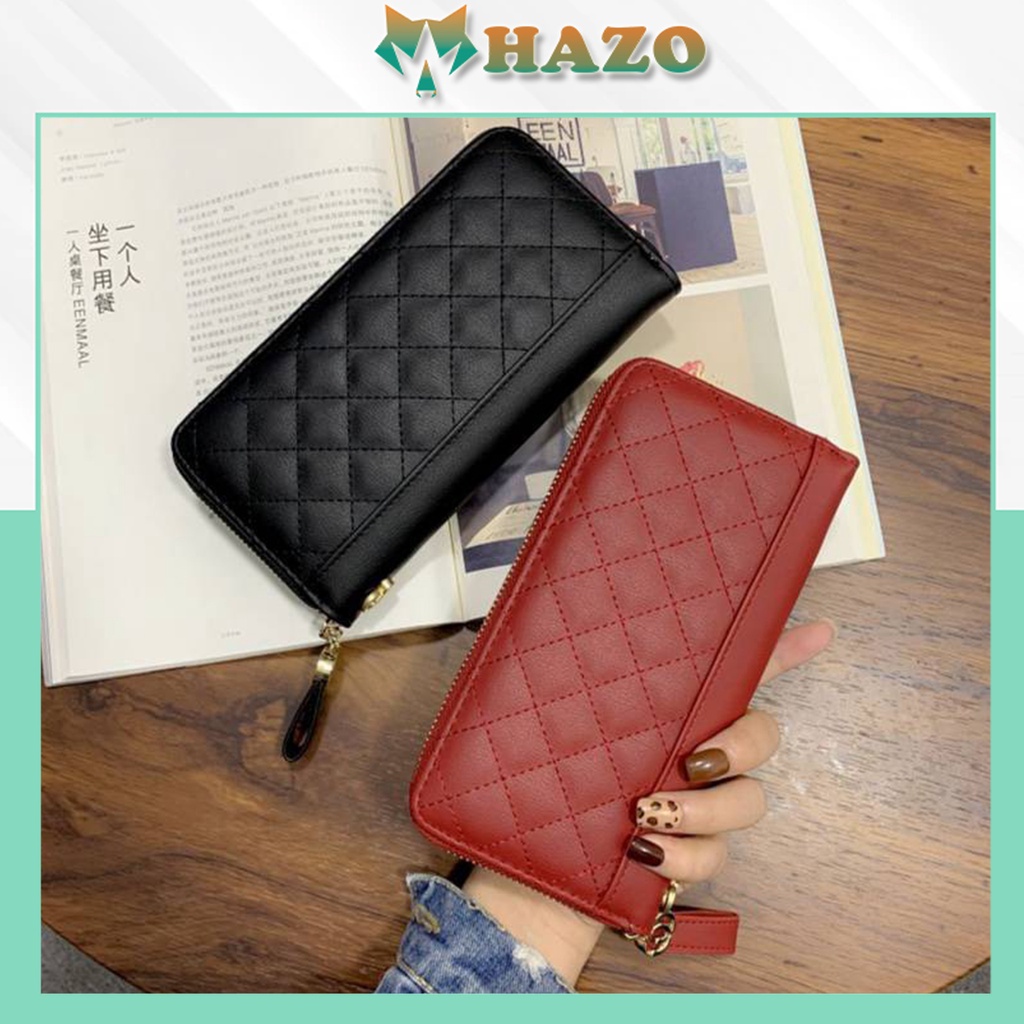 Ví Dài Nữ Cầm Tay Đen Chéo Sọc  Có Tua V555 Cao Cấp Kiểu Dáng Sang Trọng Phong Cách Hàn Quốc - Hazo