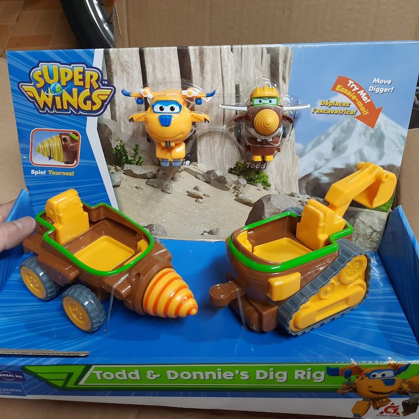 Đồ chơi super wings đội bay siêu đẳng gồm 2 xe thiết bị khoan lòng đất nhân vật Todd vui vẻ và Donnie đồ chơi trẻ em
