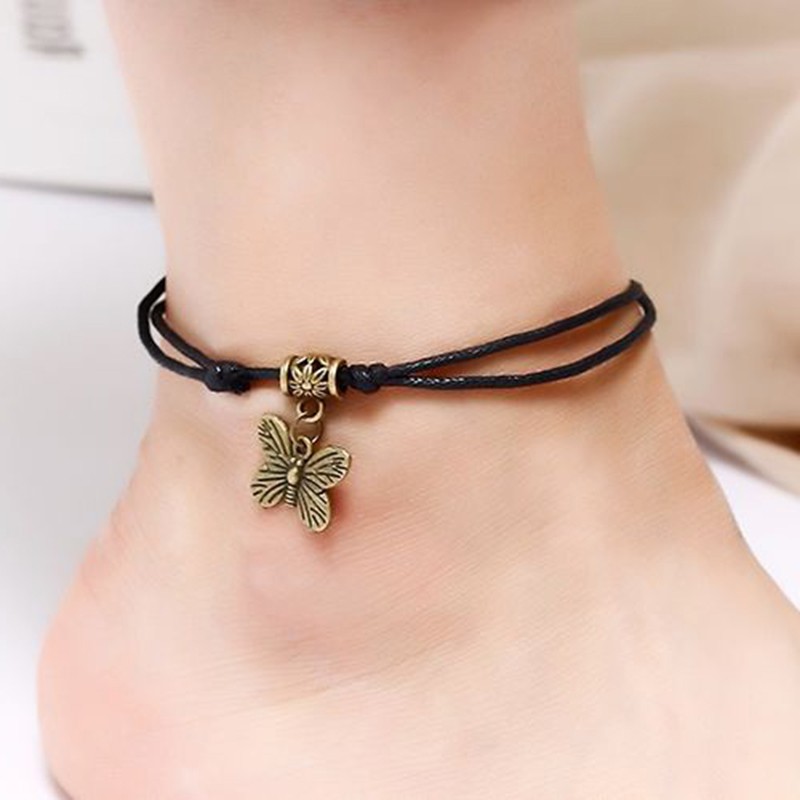 Vòng Đeo Chân Bện Dây Thủ Công Màu Đen Phong Cách Dân Tộc Đơn Giản Thời Trang Cho Cặp Đôi