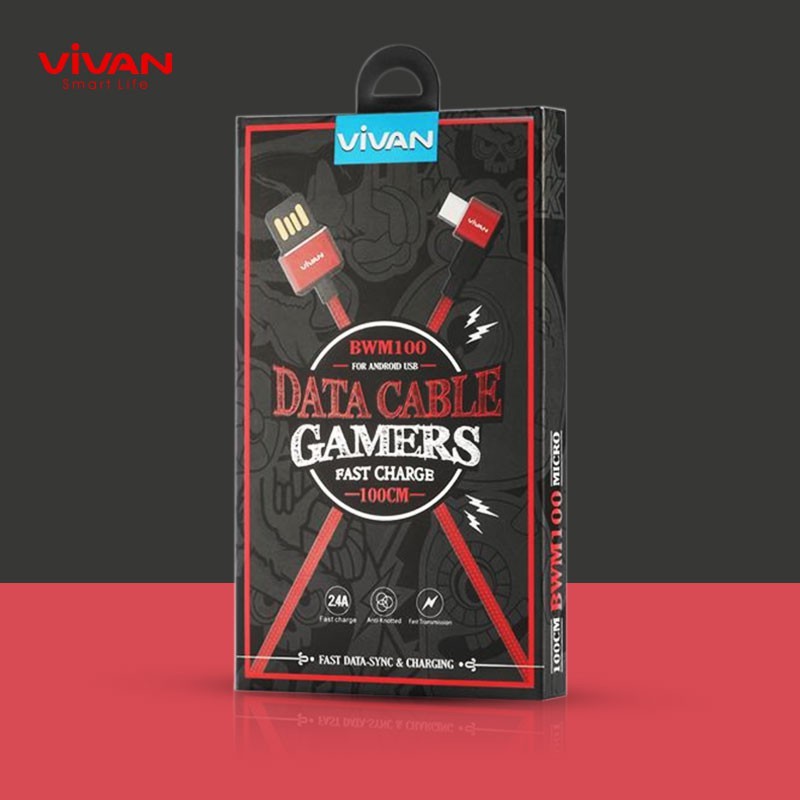 Cáp Sạc Micro Gaming VIVAN Bọc Dù 1m Cổng Kết Nối Chữ L 90 Độ - BWM100