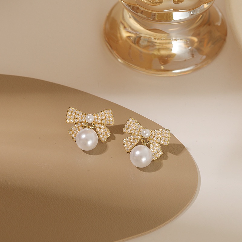 Khuyên Tai Bạc S925 Đính Nơ Và Ngọc Trai Thanh Lịch Phong Cách Hàn Quốc Mới Dành Cho Nữ