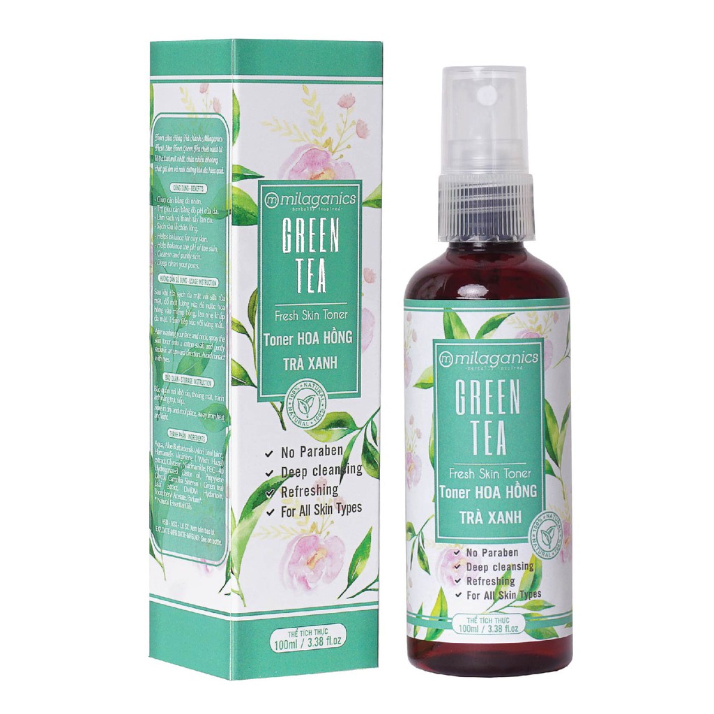 Nước Hoa Hồng Trà Xanh Se Khít Lỗ Chân Lông, Cân Bằng Ẩm Cho Da Mụn MILAGANICS 100ml (Chai)