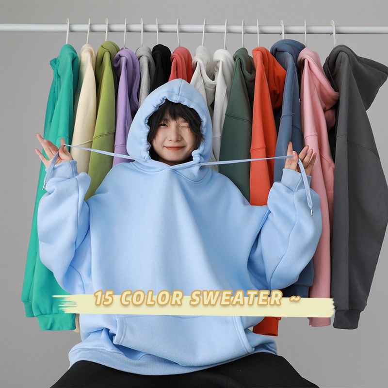Áo hoodie dáng rộng phong cách Hàn Quốc 15 màu thời trang cho nam và nữ