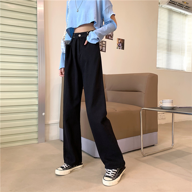 SUXI Autumn High Waisted Women's Denim Slim Retro Wide Leg Jeans