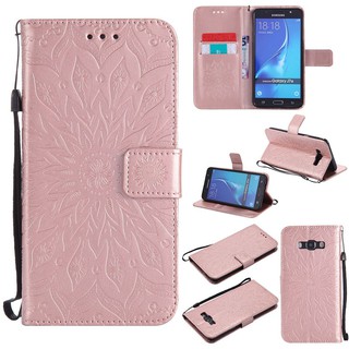 Bao da điện thoại kiểu ví họa tiết hoa hướng dương màu vàng hồng dành cho Samsung Galaxy J7 2016 J710