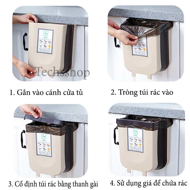 Giá treo túi rác xếp gọn tiện lợi - Kệ treo cánh tủ đựng túi rác - Thùng nhựa đựng rác gấp gọn Nhật Bản