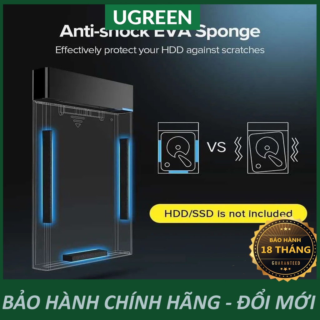 BOX 2.5" SATA HDD USB 3.0 UGREEN 30848 US221 Cao Cấp màu đen Chính Hãng US221