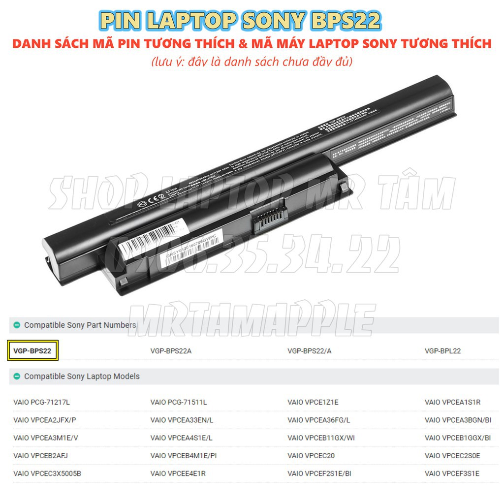 (BATTERY) PIN LAPTOP SONY BPS22 - 6 CELL - Vaio VPCEA, VPCEB, VPCEC, VPCEE, VPCEF