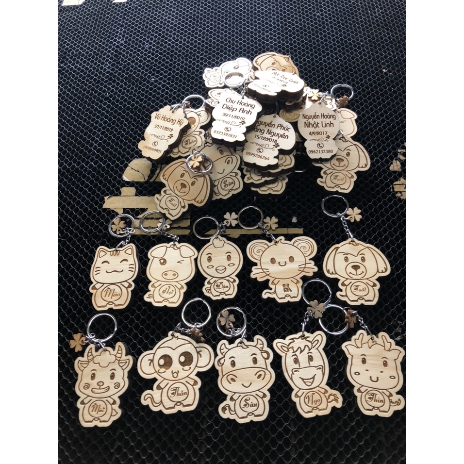 Thẻ Tên Khắc Thông Tin Của bé Hình 12 con Giáp