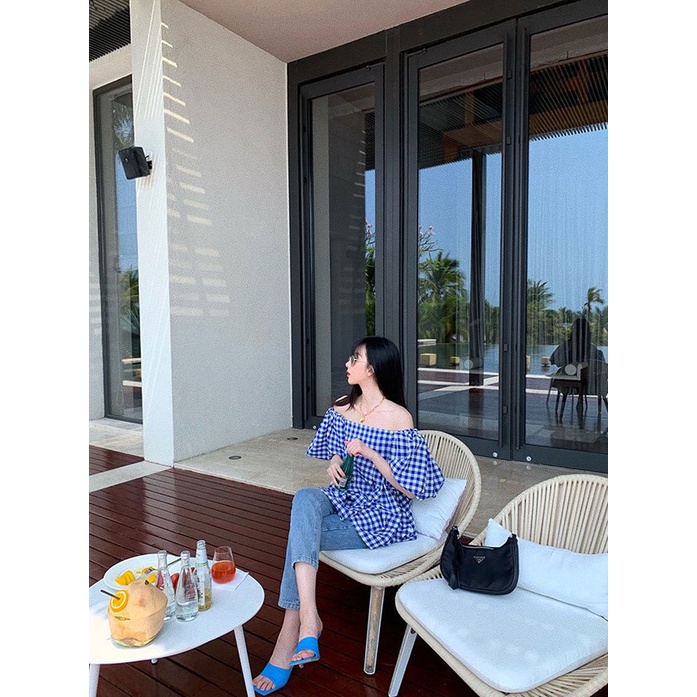 Đầm kẻ caro tay bồng dáng babydoll ulzzang