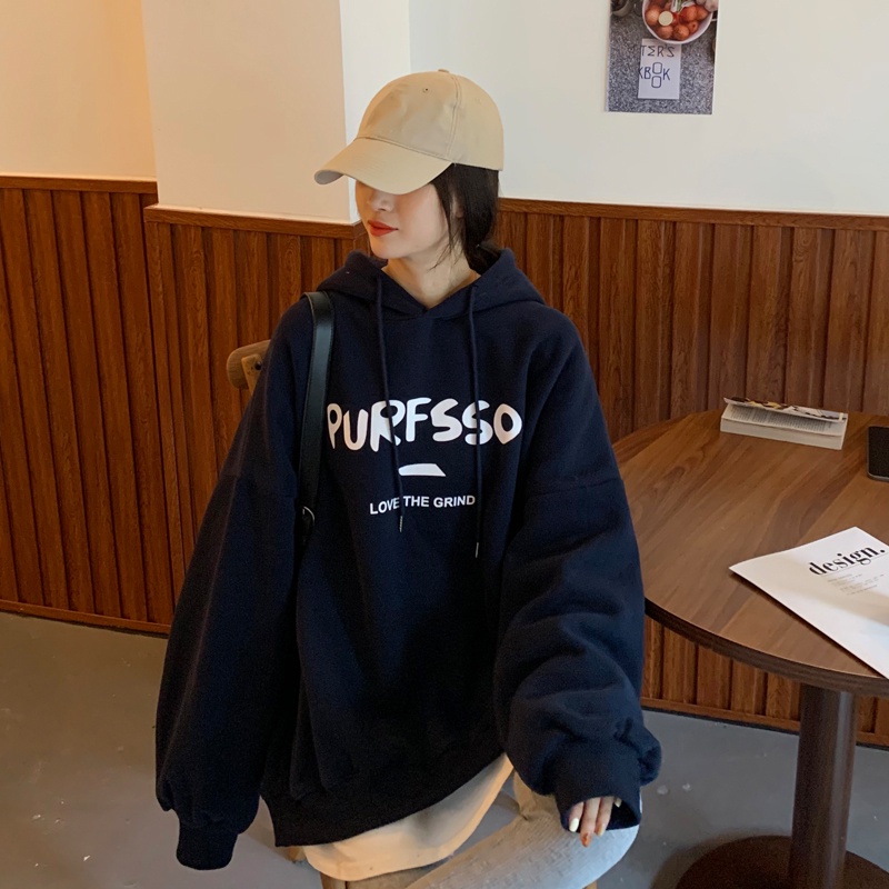 Áo sweater tay dài dáng rộng in chữ kiểu Hàn Quốc dễ phối đồ