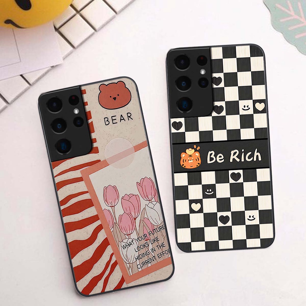 Ốp Samsung S21 Ultra gấu Bear rick caro vuông thời trang siêu đẹp