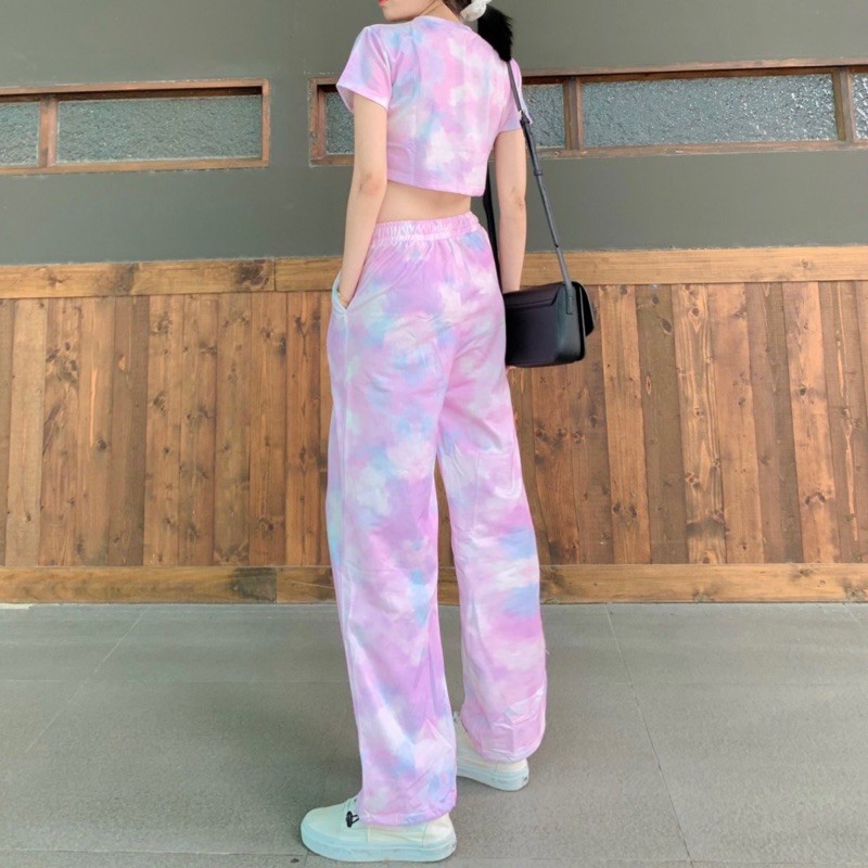 [Mã FAGREEN245 giảm 10% tối đa 30K đơn 99K] Set áo croptop rút dây + quần jogger loang màu có cã váy | BigBuy360 - bigbuy360.vn