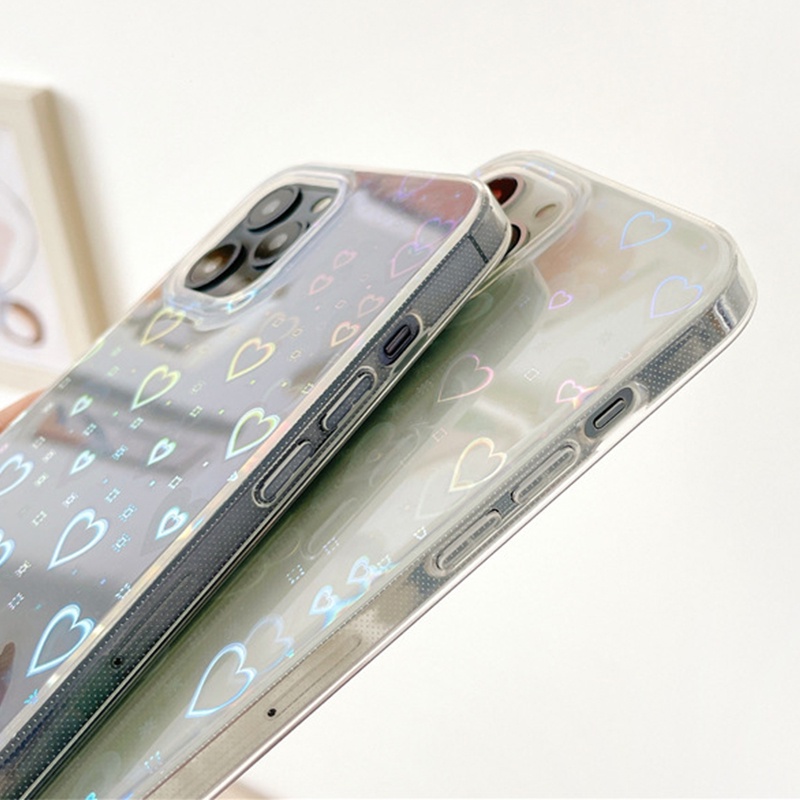 Ốp điện thoại trong suốt họa tiết trái tim 3d màu laser cho IPHONE 13 PRO MAX 12 11 P