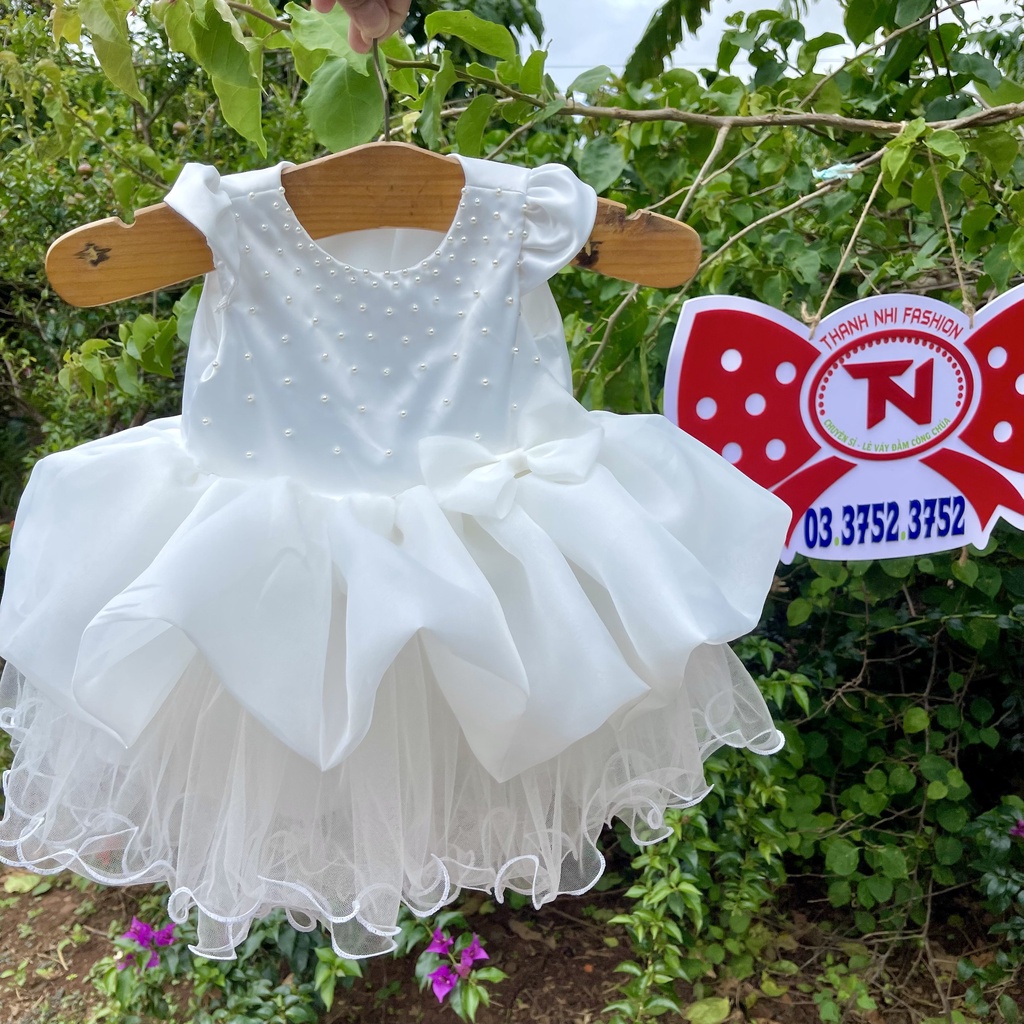 Váy Bé Gái Trắng Đính Hạt Trai đáng yêu - Váy Công Chúa Thanh Nhi Fashion TN11722001