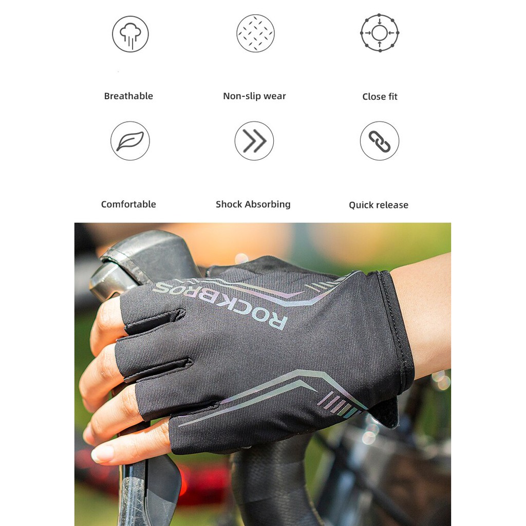 ROCKBROS Gloves MTB Road Male High Reflective Anti-Slip Shockproof Fingerless